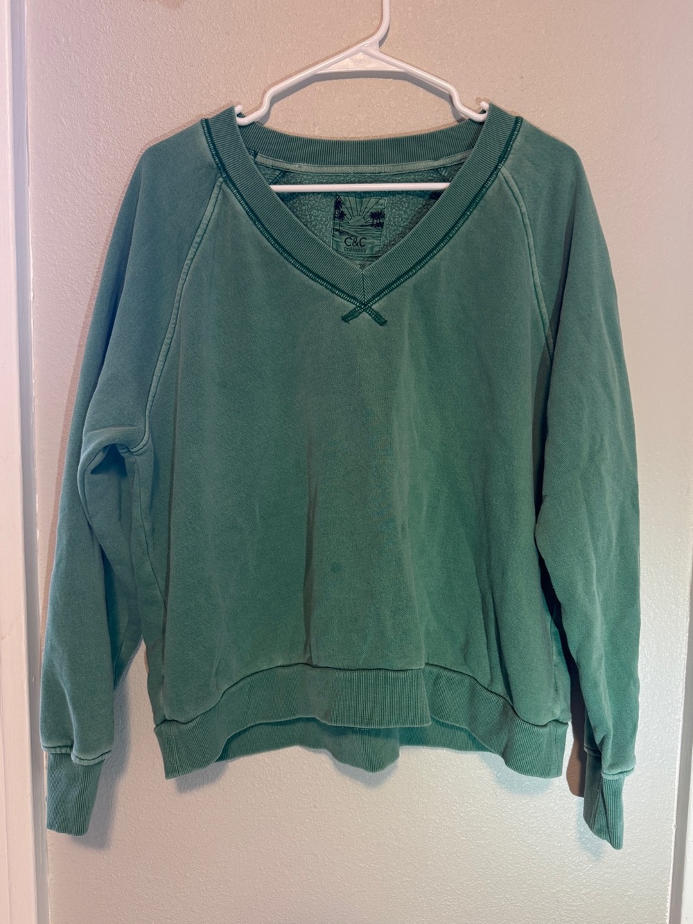 C&C California Women's Teal V-Neck Pullover Sweater